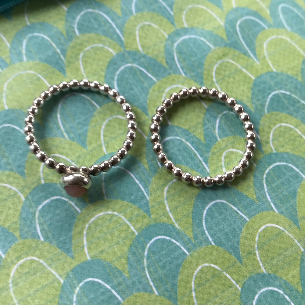 Pandora beaded rings - pink opal ring & stack ring